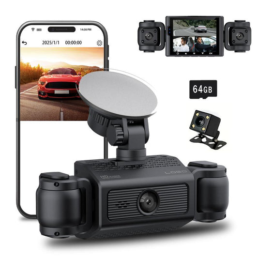 4-Channel 1080P Dashcam with WIFI , Front,Back,Left&Right Adjustable Lens Dash Cam , Car Recorder , Car Camera with IR Night Vision, Cycle Recording, with Free 64 GB Card#Dealsforyoudays Autos Automotive Vehicle Black